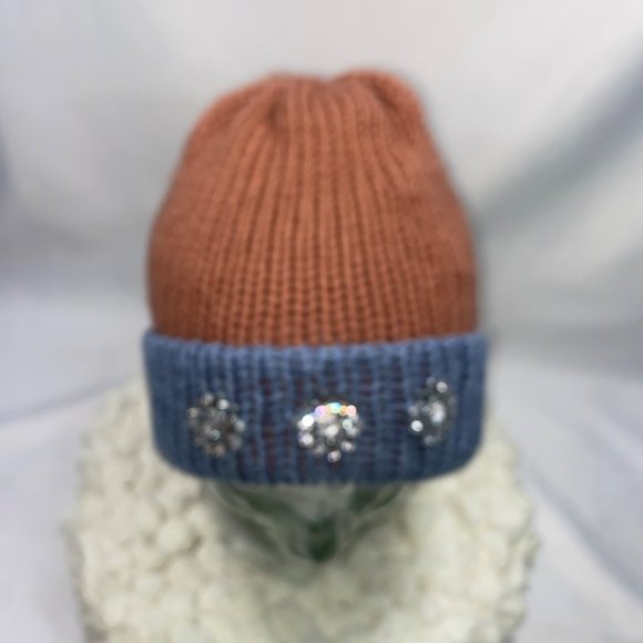 Plasma Beams Hand Knitted Mauve & Blue Daisy Beanie main image 7
